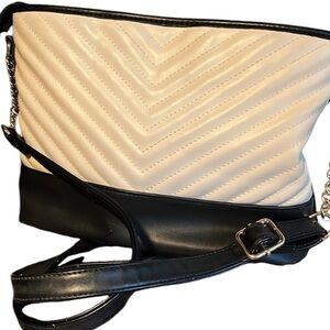 A New Day Shoulder Bag Crossbody Versatile Purse Two Toned Chevron Black Beige